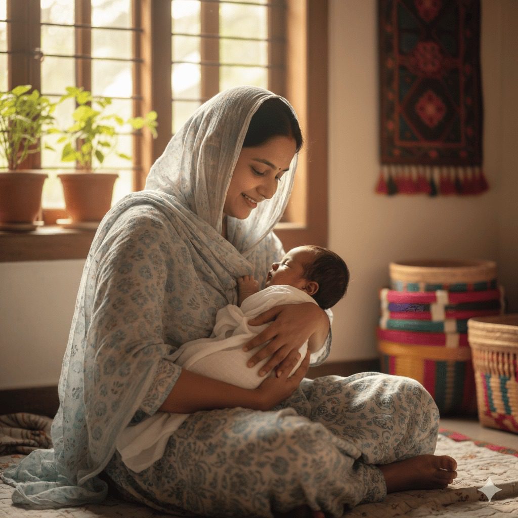 mother caring her baby